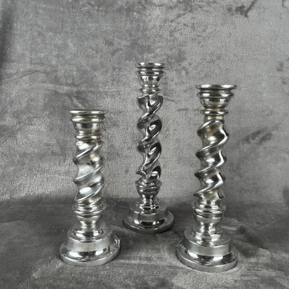 Vintage Silver Barley Twist Candlestick Holders Set of 3 Spiral Taper Pillars